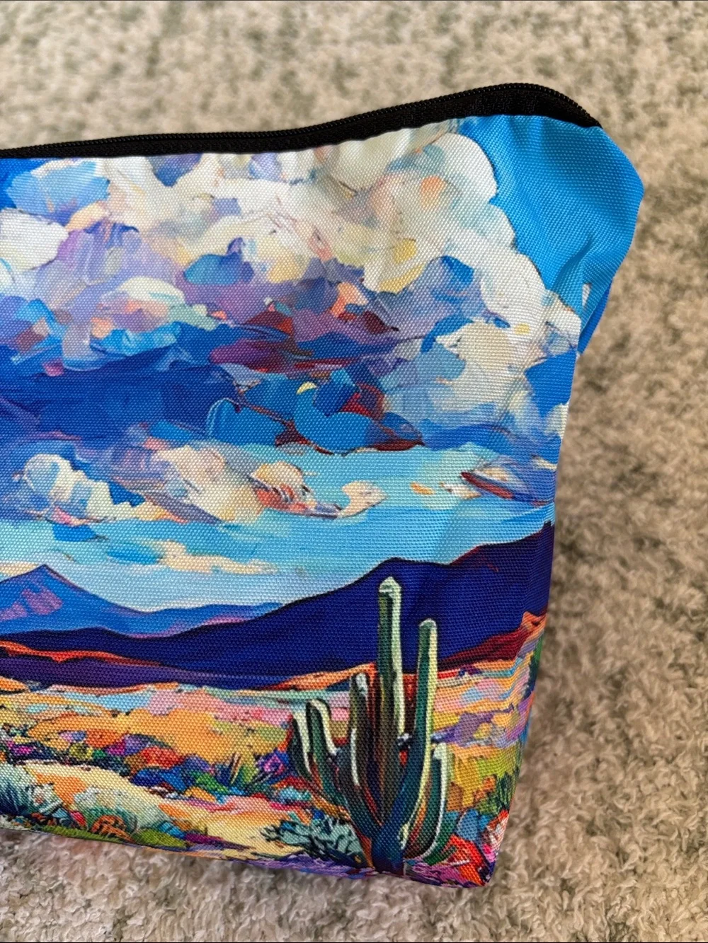 Blue Southwest Santa Fe Desert Landscape Cosmetic Bag NWT 10”x7.5”